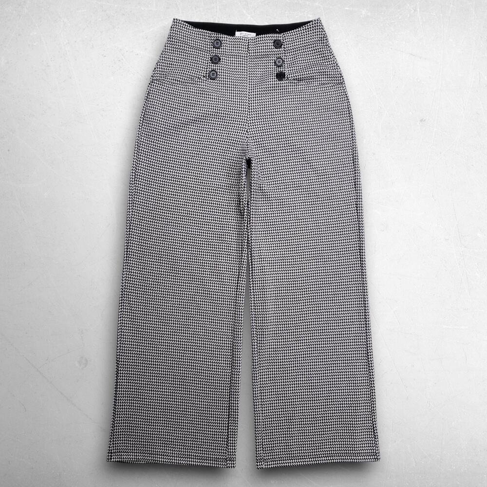 Max Studio Wide Leg Sailor Pants Houndstooth Slipon Stretch Women 28 Black White